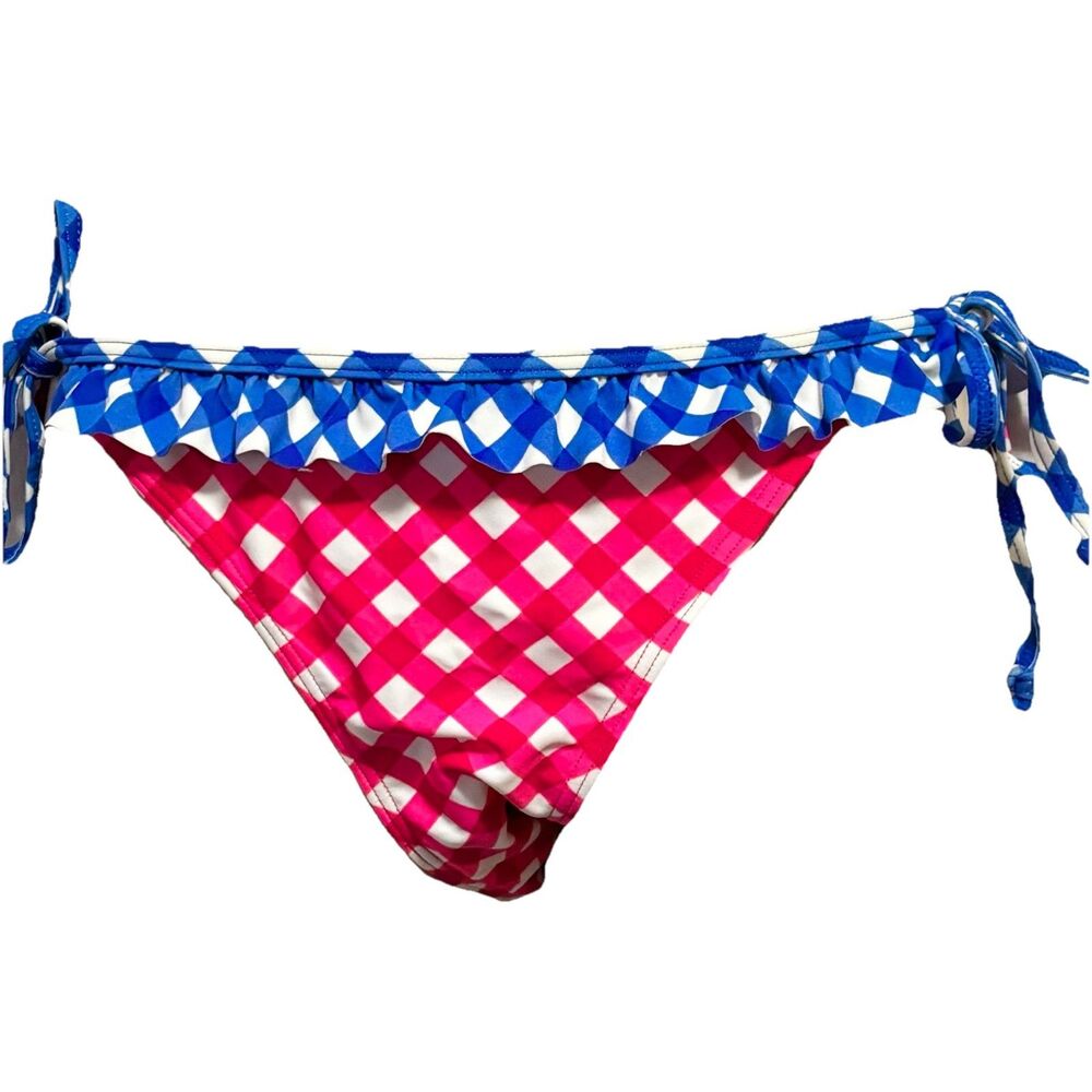 US Polo Assn Swim Bikini Bottom Side Tie String Pink Blue Size Small NWOT